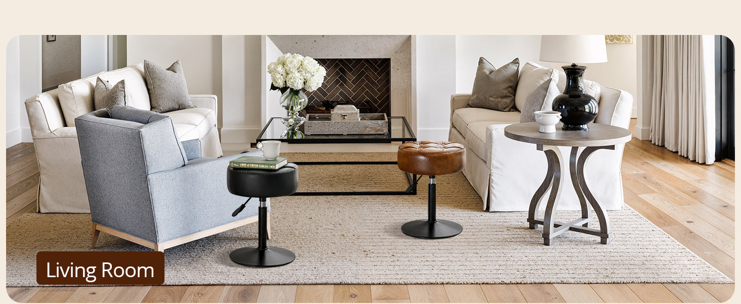Adjustable Vanity Stool, 360 Swivel Chair for Makeup Room, White Faux Leather Stool for Bathroom & Living Room